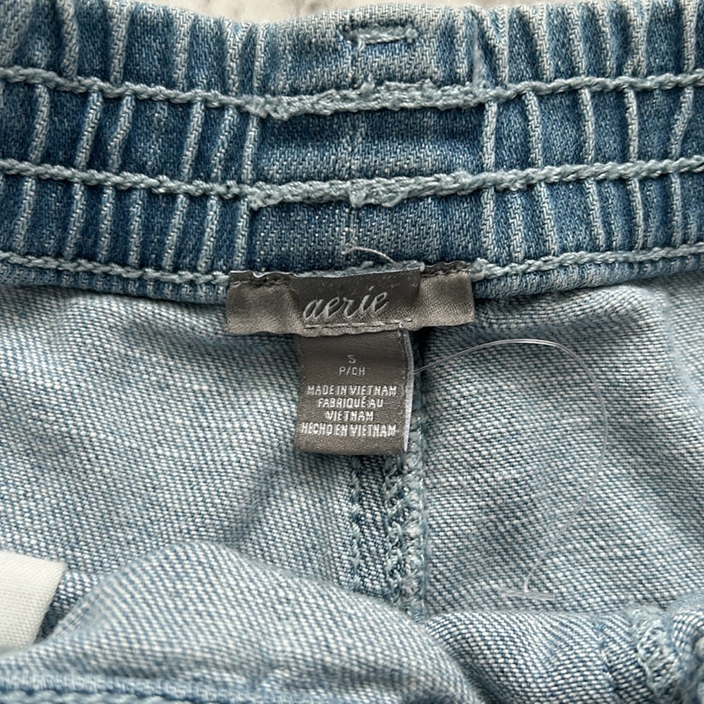 Aerie womens size small Elastic Waist Pull-On Denim Chambray Shorts braided belt - Picture 9 of 12